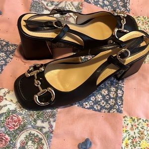 Size 6 black with gold chain heels